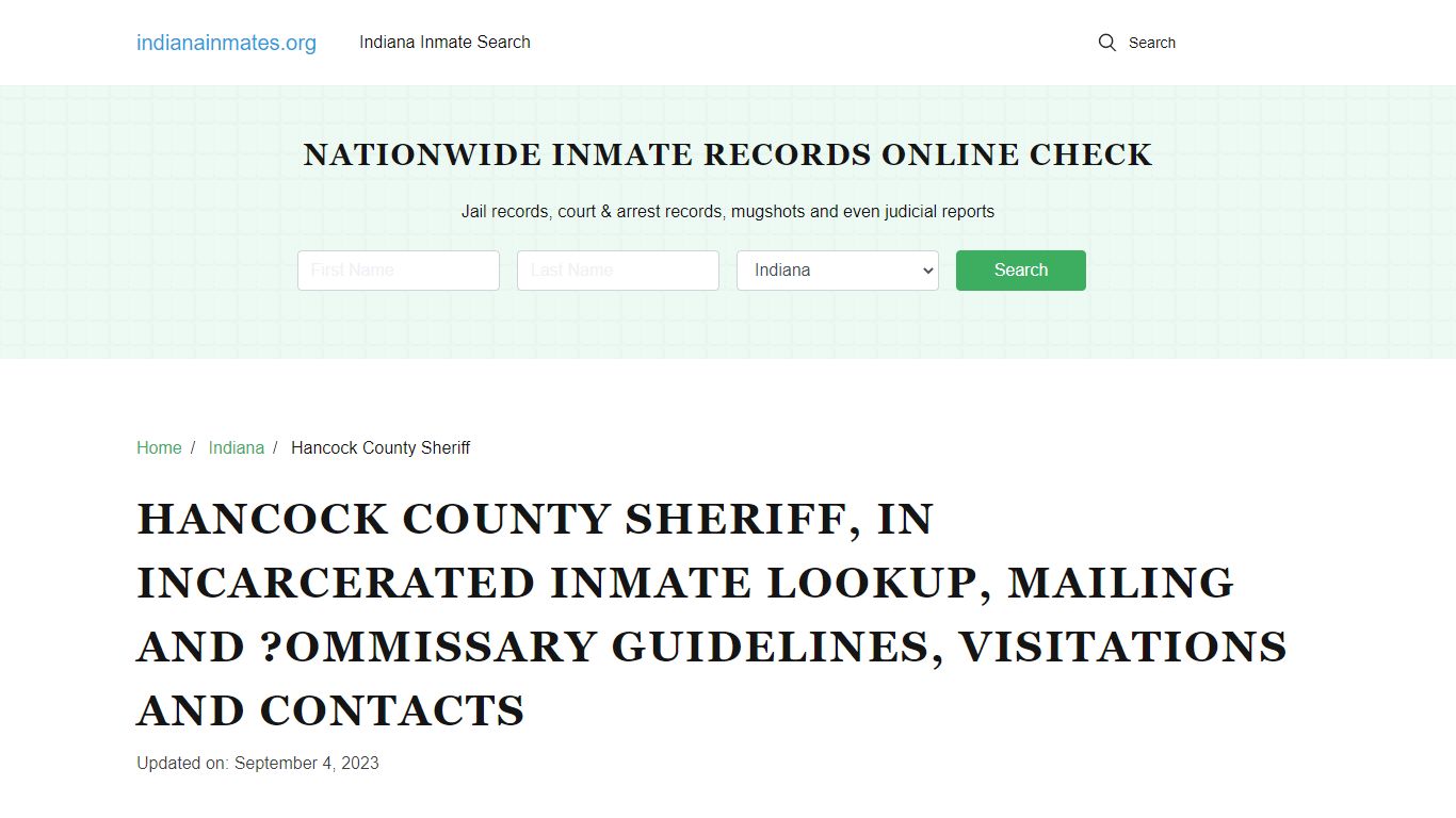 Hancock County Sheriff, IN Incarcerated Inmate Lookup, Mailing and ...